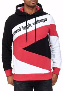 Sportlicher Hoodie für Herren im Color-Blocking-Style Kapuzen-Pullover Sweater 4727 Schwarz/Weiß/Rot