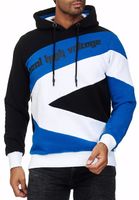 Sweat à capuche sportif pour homme, style color-block, modèle 4727 Noir/Bleu roi/Blanc