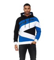 Sweat à capuche sportif pour homme, style color-block, modèle 4727 Noir/Bleu roi/Blanc