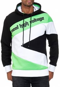 Sportlicher Hoodie für Herren im Color-Blocking-Style Kapuzen-Pullover Sweater 4727 Schwarz/Neon Grün/Weiß