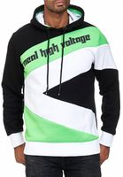 Sportlicher Hoodie für Herren im Color-Blocking-Style Kapuzen-Pullover Sweater 4727 Schwarz/Neon Grün/Weiß
