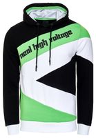 Sportlicher Hoodie für Herren im Color-Blocking-Style Kapuzen-Pullover Sweater 4727 Schwarz/Neon Grün/Weiß