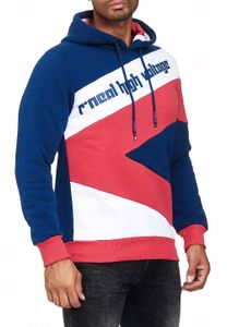 Sportlicher Hoodie für Herren im Color-Blocking-Style Kapuzen-Pullover Sweater 4727 Navy/Weiß/Rot