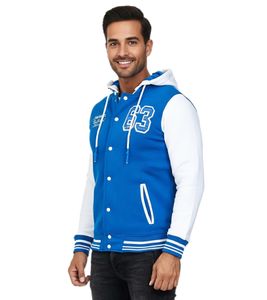 Sweat-shirt à capuche décontracté pour homme, style universitaire, 6876-1 Bleu royal/Blanc