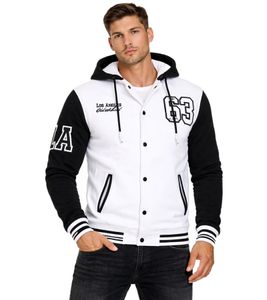 Sudadera/suéter con capucha estilo universitario informal para hombre 6876-1 Blanco/Negro