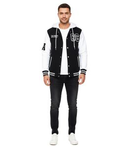 Casual men's college-style hooded sweatshirt/sweater 6876-1 White/Black