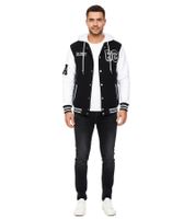 Felpa/maglione casual da uomo in stile college con cappuccio 6876-1 Bianco/Nero