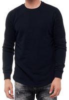 Urbanes Sweatshirt für Herren mit geripptem Ärmeldesign Pullover Sweater 19056 Marine-Blau