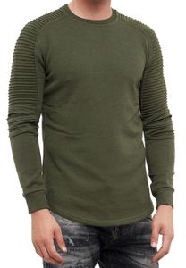 Urbanes Sweatshirt für Herren mit geripptem Ärmeldesign Pullover Sweater 19056 Khaki