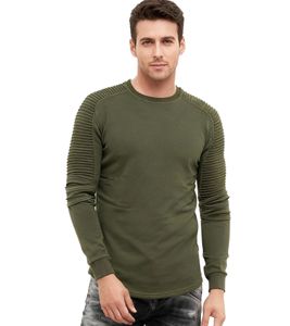 Urban men's sweatshirt with ribbed sleeve design, pullover sweater 19056 khaki