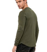 Urbanes Sweatshirt für Herren mit geripptem Ärmeldesign Pullover Sweater 19056 Khaki
