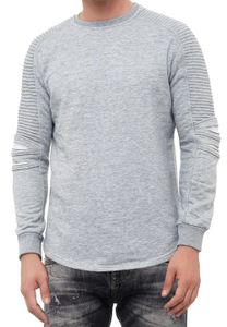 Urbanes Sweatshirt für Herren mit geripptem Ärmeldesign Pullover Sweater 19056 Grau Melange