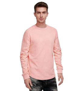 Urban men's sweatshirt with ribbed sleeve design, pullover sweater 19056, pink