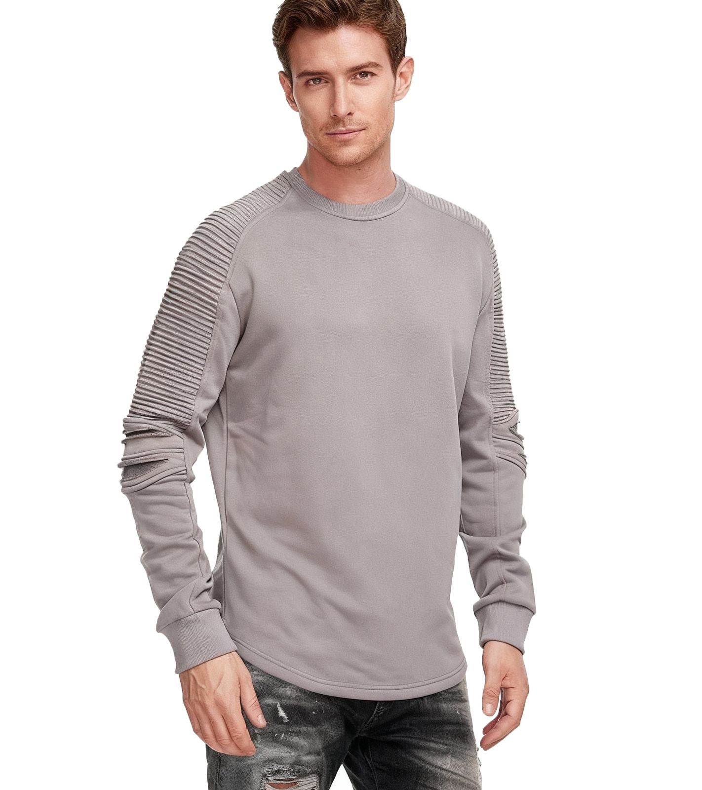 Felpa da uomo urbana con maniche a coste, pullover 19056, grigio scuro