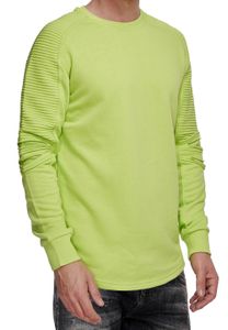 Urbanes Sweatshirt für Herren mit geripptem Ärmeldesign Pullover Sweater 19056 Lime-Grün