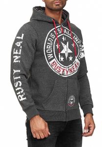 Coole Sweat-Jacke für Herren mit coolen Printmotiven Hoodie Kapuzen-Pullover 19077 Anthrazit Melange