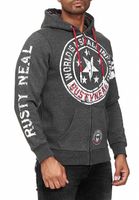 Coole Sweat-Jacke für Herren mit coolen Printmotiven Hoodie Kapuzen-Pullover 19077 Anthrazit Melange