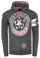 Coole Sweat-Jacke für Herren mit coolen Printmotiven Hoodie Kapuzen-Pullover 19077 Anthrazit Melange