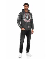 Coole Sweat-Jacke für Herren mit coolen Printmotiven Hoodie Kapuzen-Pullover 19077 Anthrazit Melange