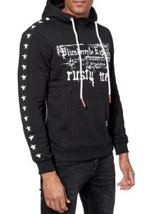 Trendiger Hoodie für Herren mit plakativem Frontprint Kapuzen-Pullover mit Kängurutasche Sweater 19138 Schwarz