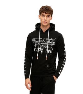 Trendiger Hoodie für Herren mit plakativem Frontprint Kapuzen-Pullover mit Kängurutasche Sweater 19138 Schwarz