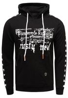 Trendiger Hoodie für Herren mit plakativem Frontprint Kapuzen-Pullover mit Kängurutasche Sweater 19138 Schwarz