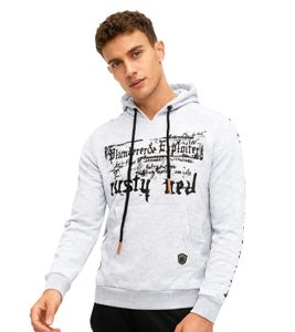 Trendiger Hoodie für Herren mit plakativem Frontprint Kapuzen-Pullover mit Kängurutasche Sweater 19138 Grau