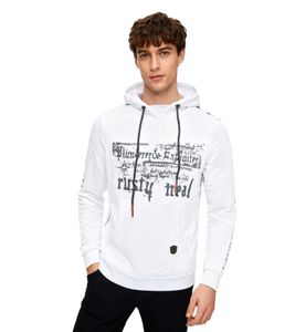 Trendiger Hoodie für Herren mit plakativem Frontprint Kapuzen-Pullover mit Kängurutasche Sweater 19138 Weiß