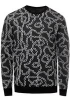 Ausgefallenes Sweatshirt für Herren mit Muster im Ketten-Design Rundhals-Pullover 19141 Schwarz