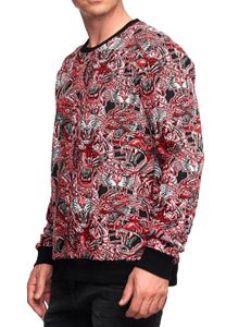 Lässiger Rundhals-Pullover für Herren mit extravagantem Tiger-Muster in Jacquard Sweatshirt Sweater 19147 Weinrot