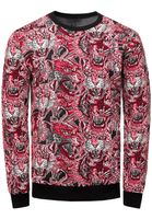Lässiger Rundhals-Pullover für Herren mit extravagantem Tiger-Muster in Jacquard Sweatshirt Sweater 19147 Weinrot