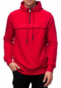 Sportlicher Hoodie für Herren Kapuzen-Pullover mit Marken-Schriftzug auf lässigem Frontdetail Sweater Sweatshirt 19150 Rot