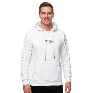 Cool hooded sweater for men, hoodie with casual kangaroo pocket, pullover sweatshirt 19152 White