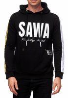 Sportlicher Kapuzen-Sweater für Herren mit großem Print und Schriftzug auf der Front Hoodie Pullover 19154 Schwarz