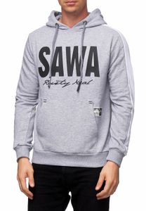Sportlicher Kapuzen-Sweater für Herren mit großem Print und Schriftzug auf der Front Hoodie Pullover 19154 Grau