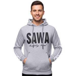 Men's sporty hooded sweater with large print and lettering on the front. Hoodie Pullover 19154 Grey