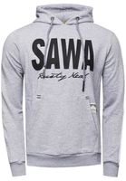 Sportlicher Kapuzen-Sweater für Herren mit großem Print und Schriftzug auf der Front Hoodie Pullover 19154 Grau