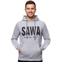 Men's sporty hooded sweater with large print and lettering on the front. Hoodie Pullover 19154 Grey
