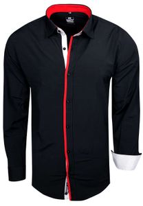 Stylisches Ausgeh-Hemd für Herren Langarm-Shirt mit kontrastfarbigen Detail an Knopfleiste Business-Hemd 70 Schwarz