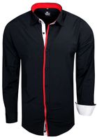 Stylisches Ausgeh-Hemd für Herren Langarm-Shirt mit kontrastfarbigen Detail an Knopfleiste Business-Hemd 70 Schwarz