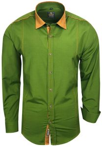 Modernes Langarm-Hemd für Herren mit kontrastfarbigen Nähten Business-Shirt Freizeit-Hemd 76 Khaki