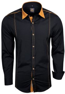 Modernes Langarm-Hemd für Herren mit kontrastfarbigen Nähten Business-Shirt Freizeit-Hemd 76 Schwarz