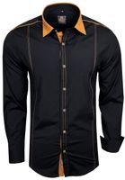 Modernes Langarm-Hemd für Herren mit kontrastfarbigen Nähten Business-Shirt Freizeit-Hemd 76 Schwarz