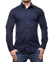 Klassisches Langarm-Hemd für Herren mit Kent-Kragen Business-Shirt Freizeit-Hemd 8255 Marine-Blau