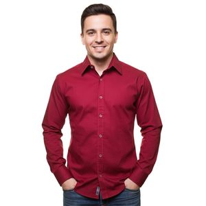 Klassisches Langarm-Hemd für Herren mit Kent-Kragen Business-Shirt Freizeit-Hemd 8255 Bordeaux