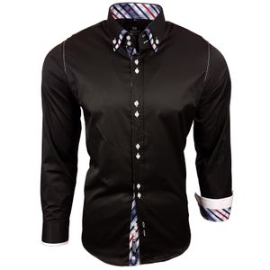 Trendiges Button-Down-Hemd für Herren Freizeit-Shirt Langarm-Hemd 11013 Schwarz