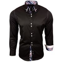 Trendiges Button-Down-Hemd für Herren Freizeit-Shirt Langarm-Hemd 11013 Schwarz