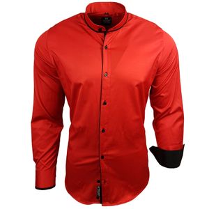 Modernes Langarm-Hemd für Herren Ausgeh-Shirt mit Mao-Kragen Business-Hemd 11014 Rot