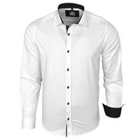 Camicia a maniche lunghe alla moda per uomo, camicia da lavoro, camicia casual 11015 Bianco/Nero