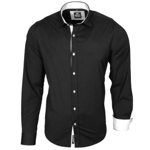 Modisches Langarm-Hemd für Herren Business-Shirt Freizeit-Hemd 11015 Schwarz/Weiß